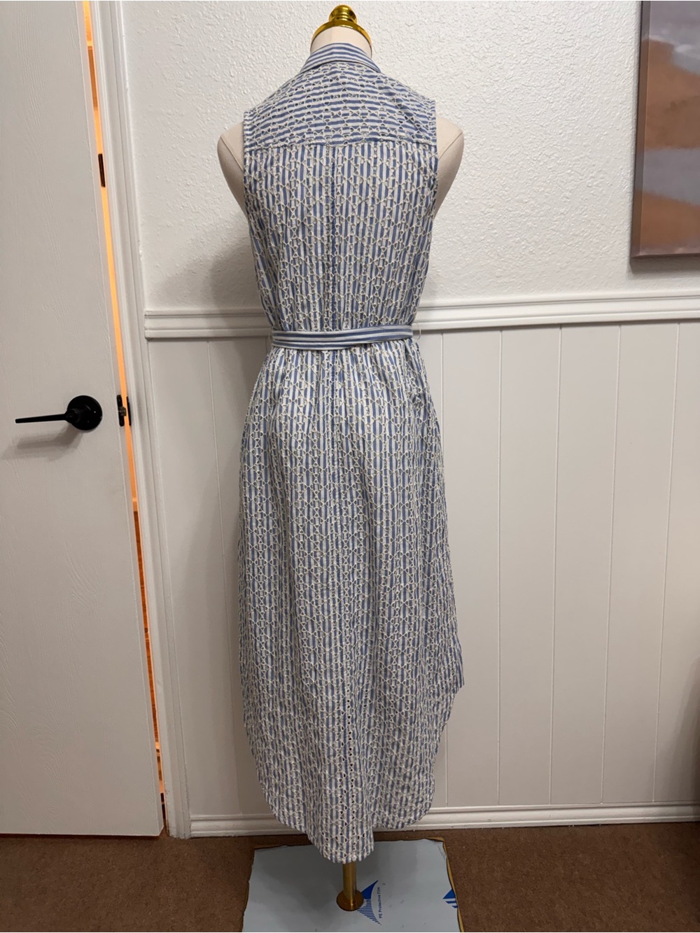 Anthropologie Sleeveless Light Blue Striped Button-Front Midi Dress - Picture 4 of 7